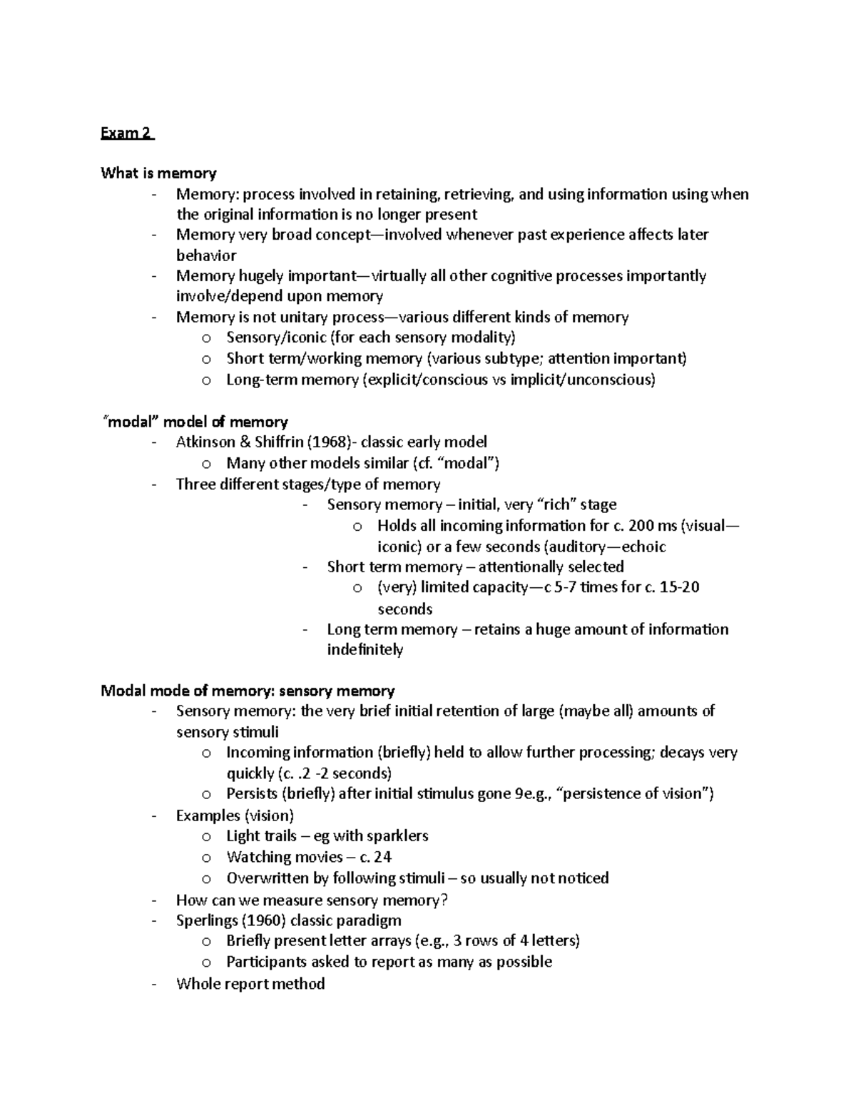 Exam 2 Psych - Exam 2 Content - Exam 2 What Is Memory - Memory: Process ...