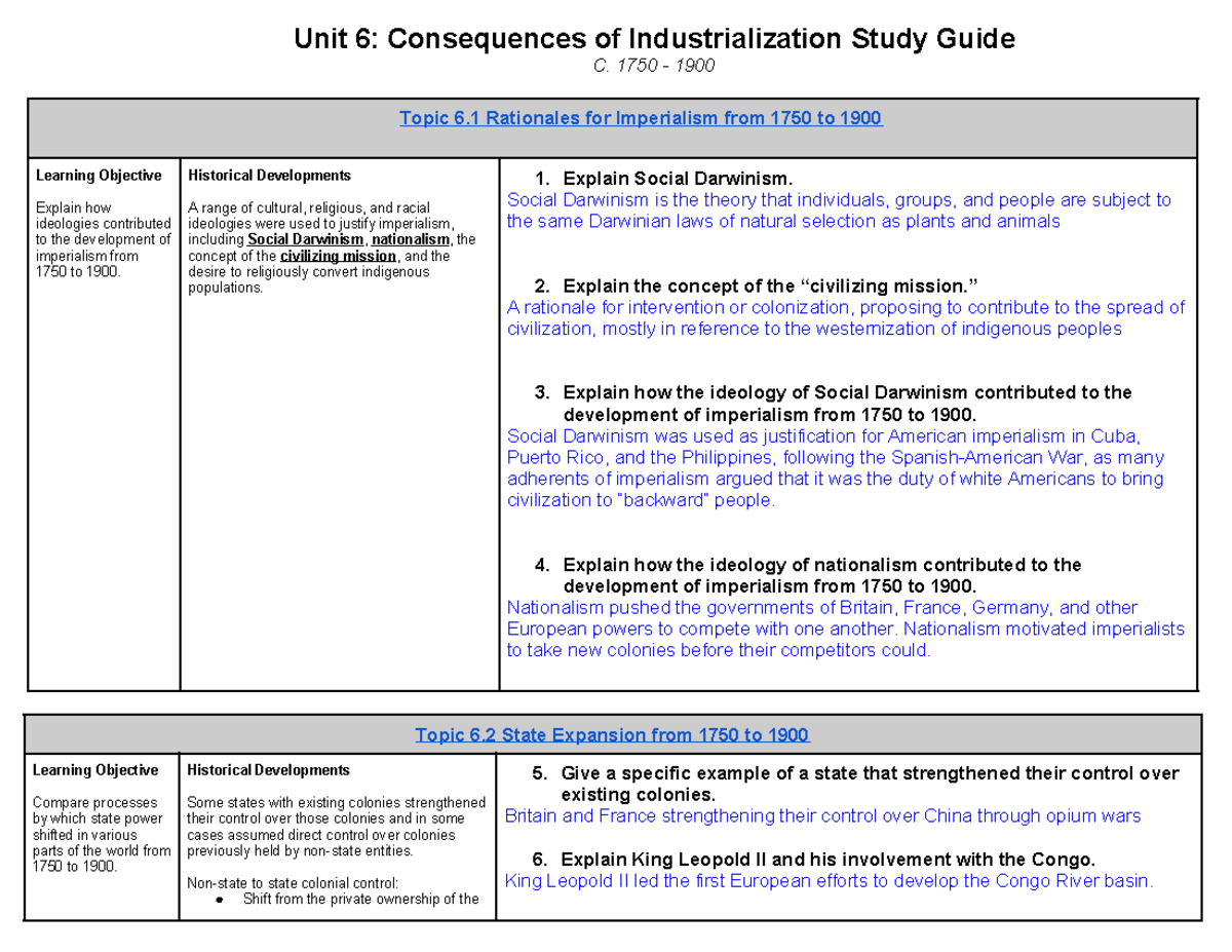 World History Unit 6 Study Guide Unit 6 Consequences of