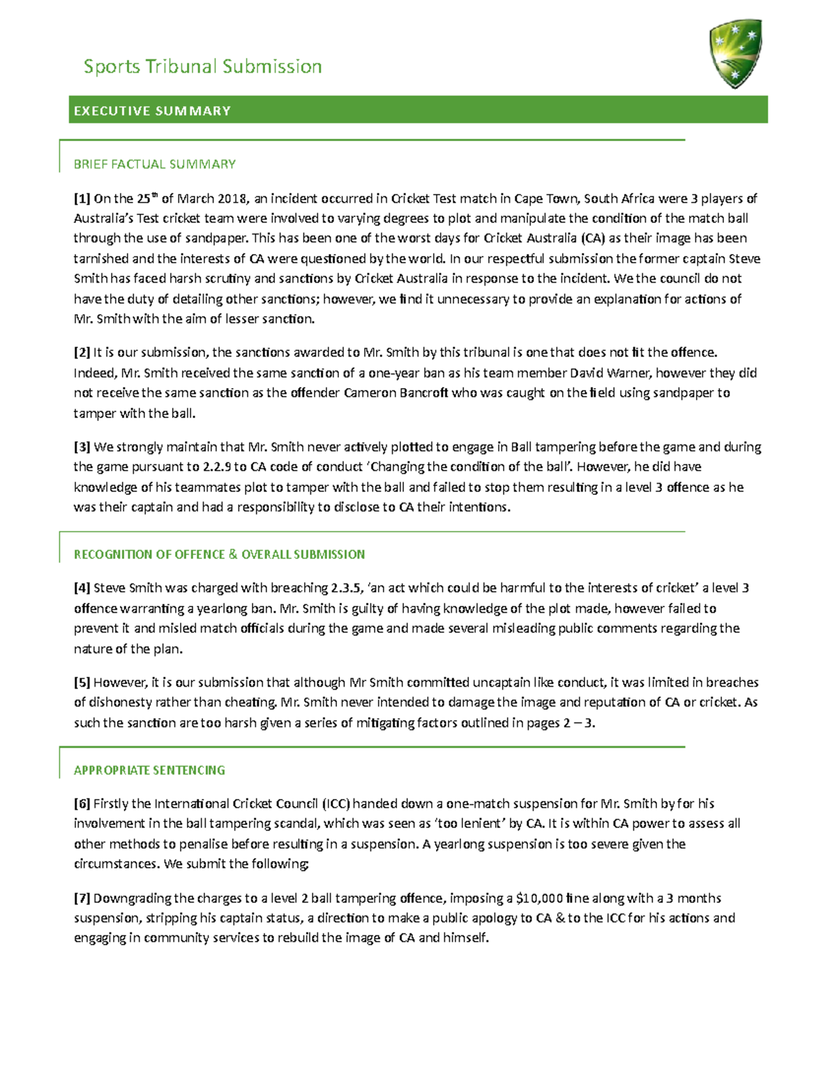 Tribunal Submission - distinction - Sports Tribunal Submission ...