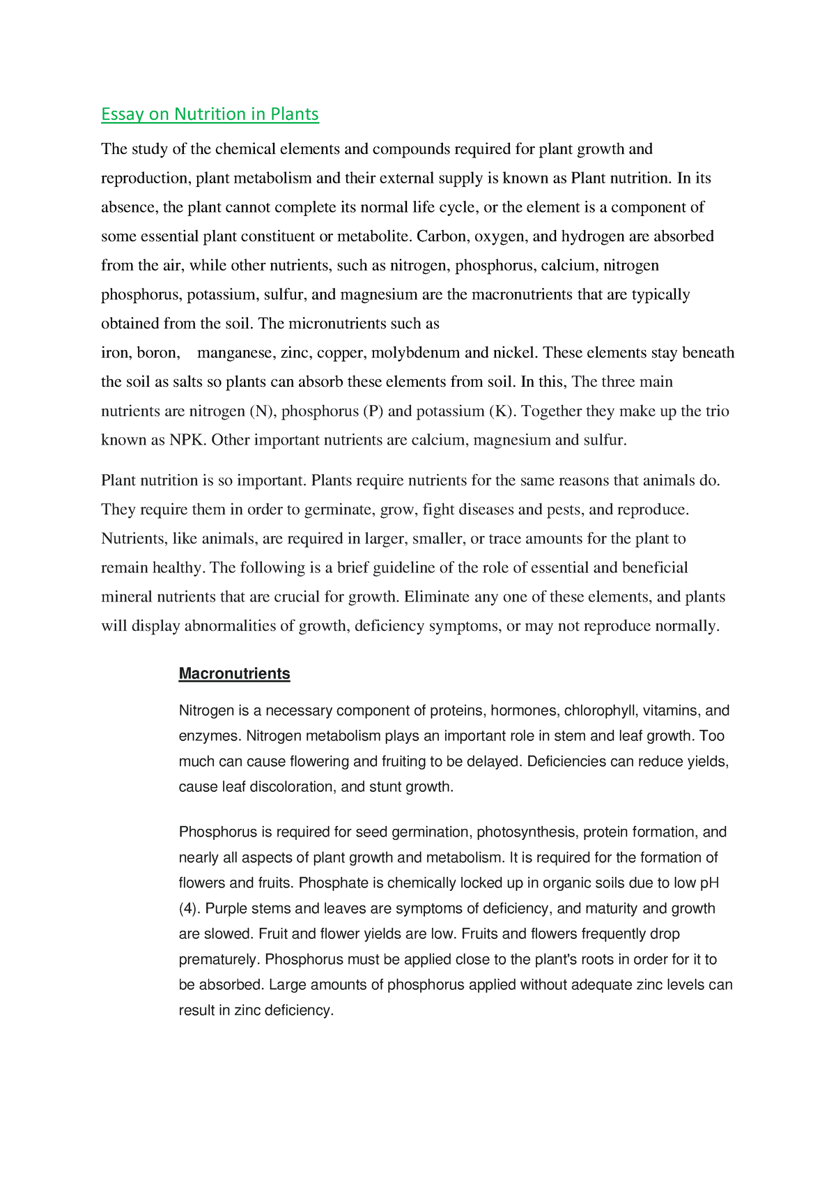 essay on nutrition in plants