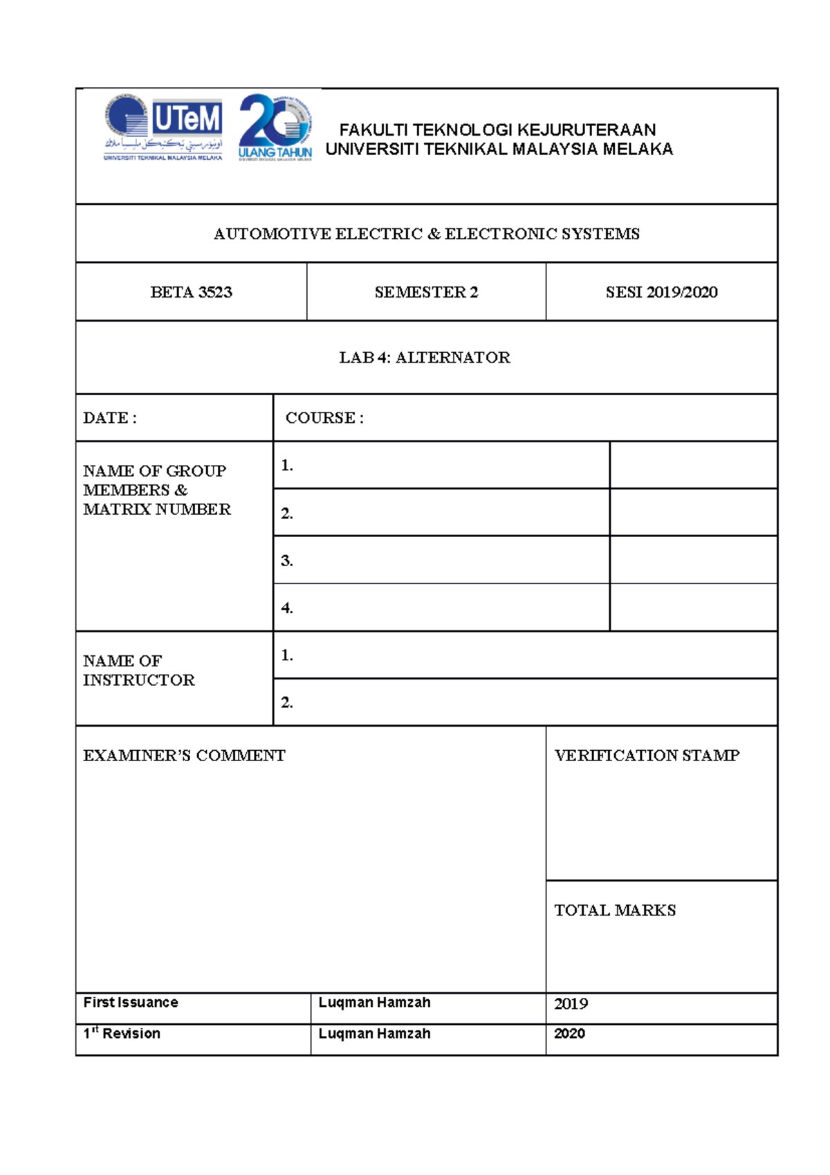 LAB 4 Vehicle alternator - AUTOMOTIVE ELECTRIC & ELECTRONIC SYSTEMS ...