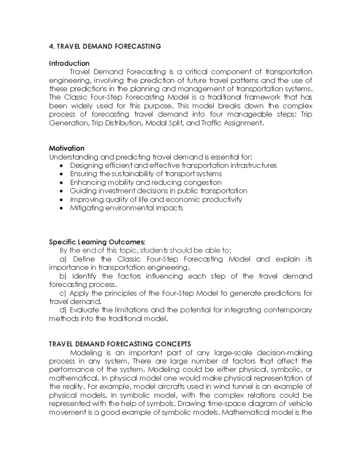 IV Transportation - 4. TRAVEL DEMAND FORECASTING Introduction Travel ...