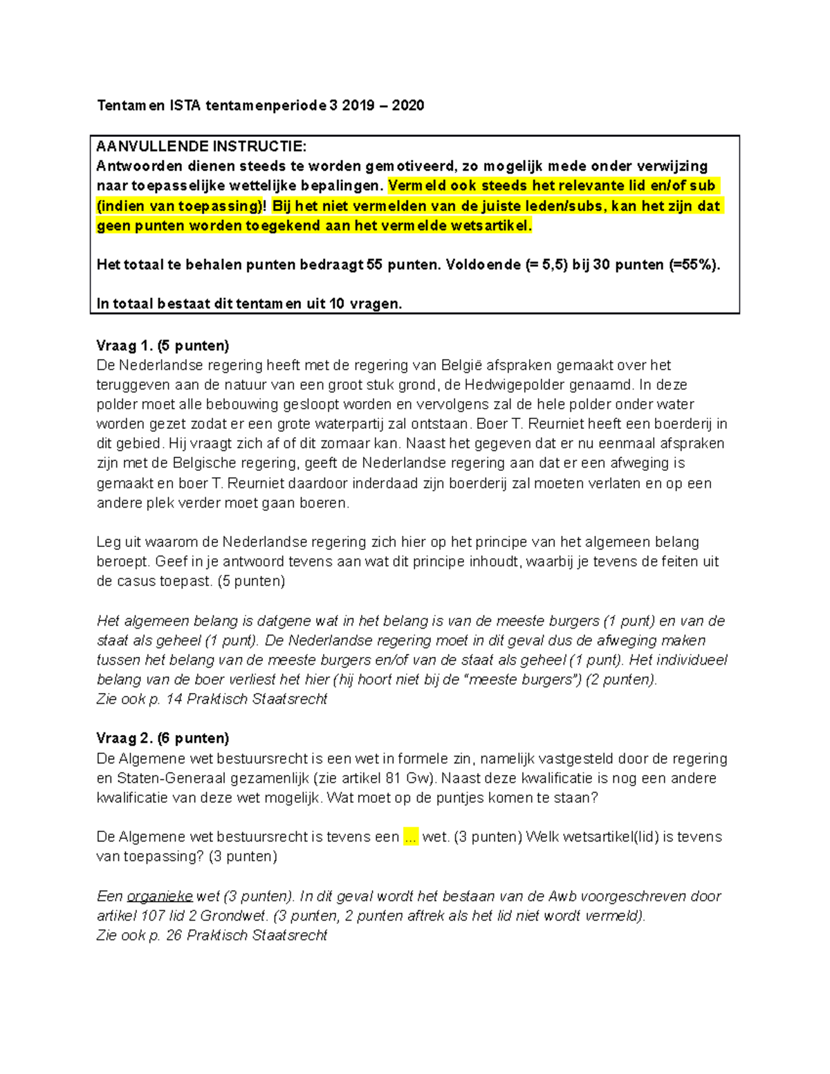 Antwoorden T3 ISTA 2019-2020 Versie 1 - Tentamen ISTA Tentamenperiode 3 ...