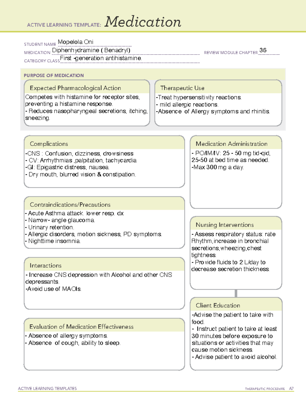 Diphenhydramine( Benadryl) - ACTIVE LEARNING TEMPLATES TherapeuTic ...