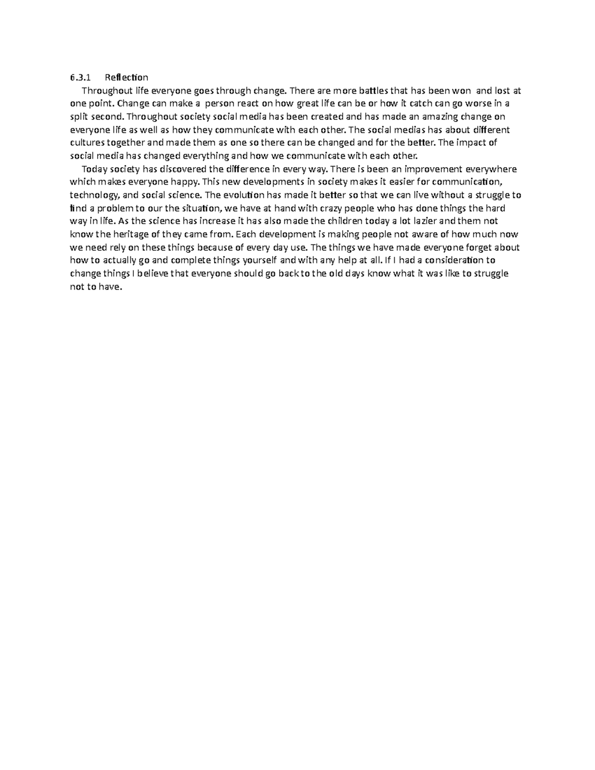6-3-1 Reflection - Coursework - 6.3 Reflection Throughout life everyone ...