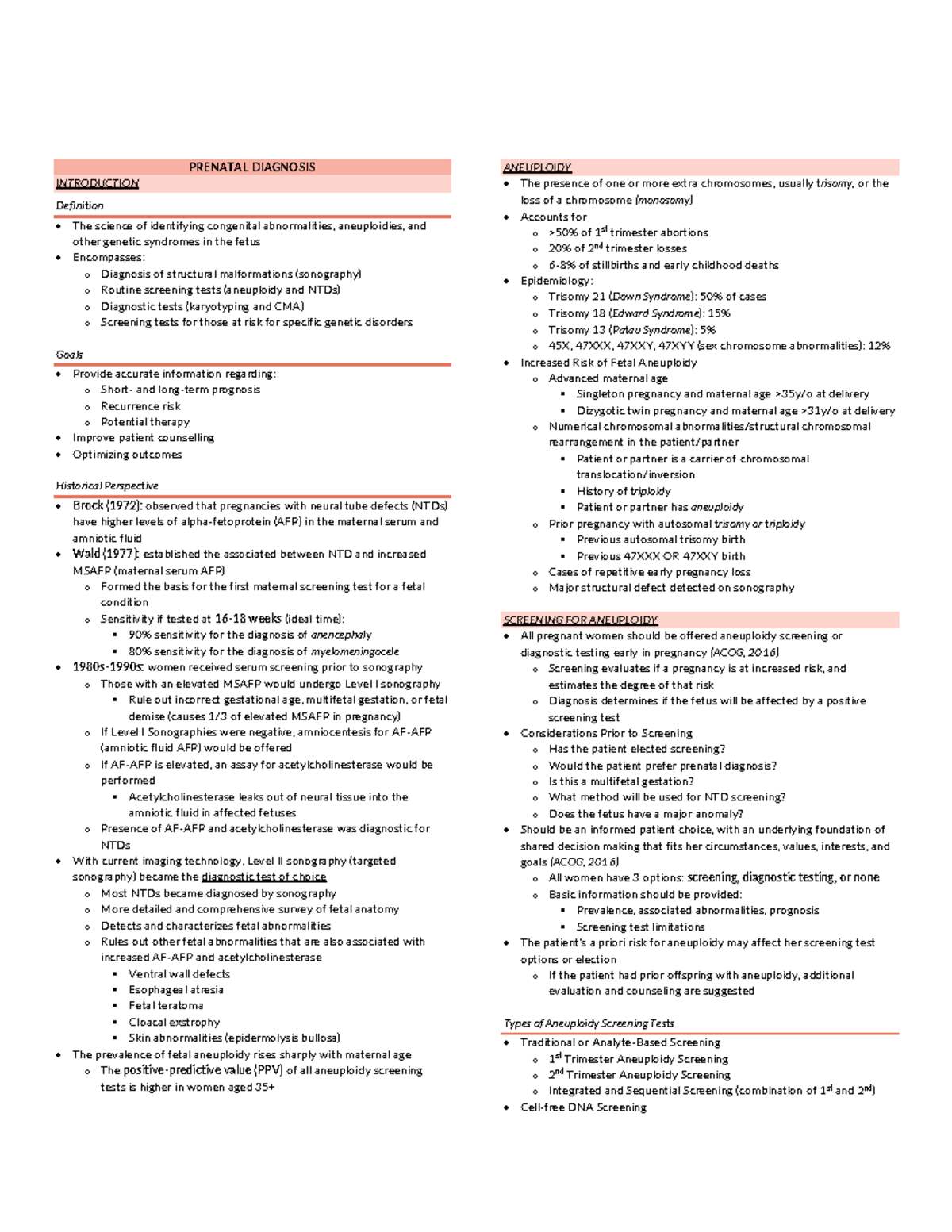 Prenatal Physiology - Lecture notes 5-7 - PHYSIO OB PRENATAL DIAGNOSIS ...