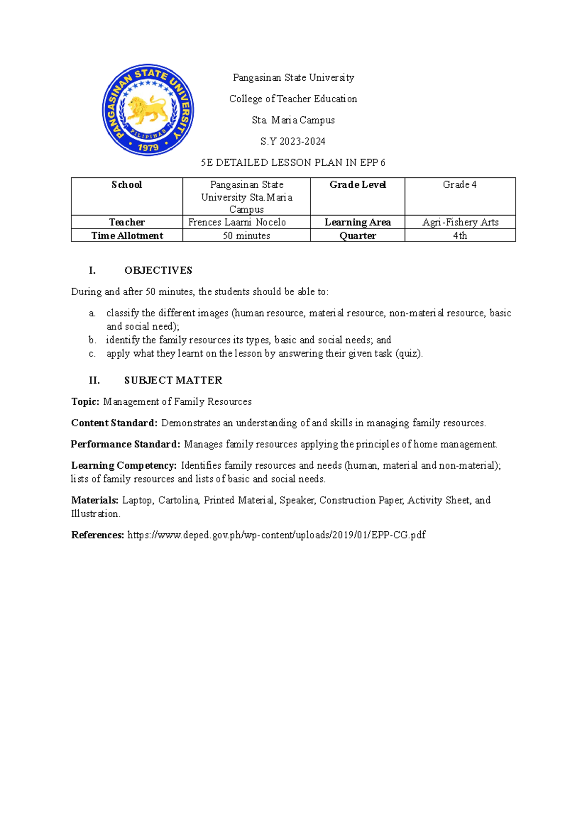 EPP LPGR1 Complete BEE3A - Pangasinan State University College of ...