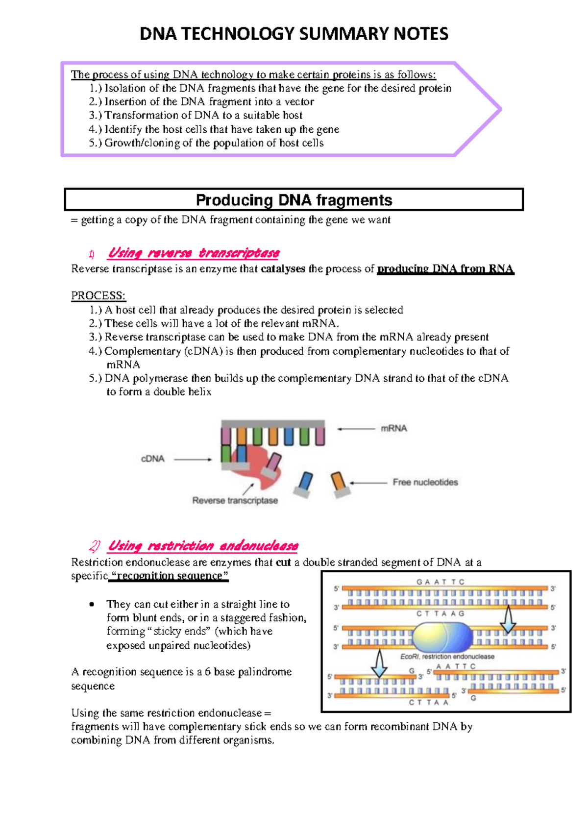 5 - dna tech - ####### DNA TECHNOLOGY SUMMARY NOTES = getting a copy of ...