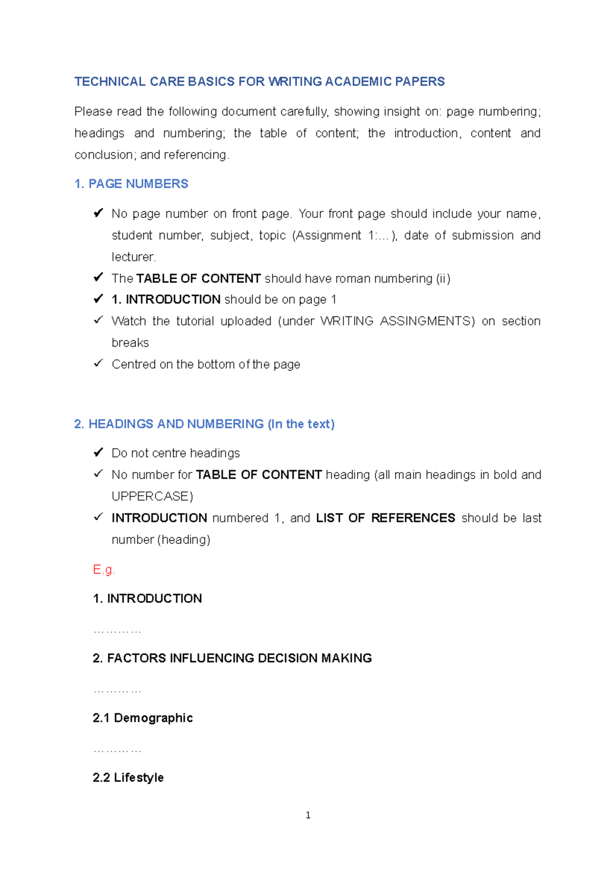 Technical CARE Basics FOR Writing Academic Papers TECHNICAL CARE BASICS FOR WRITING ACADEMIC