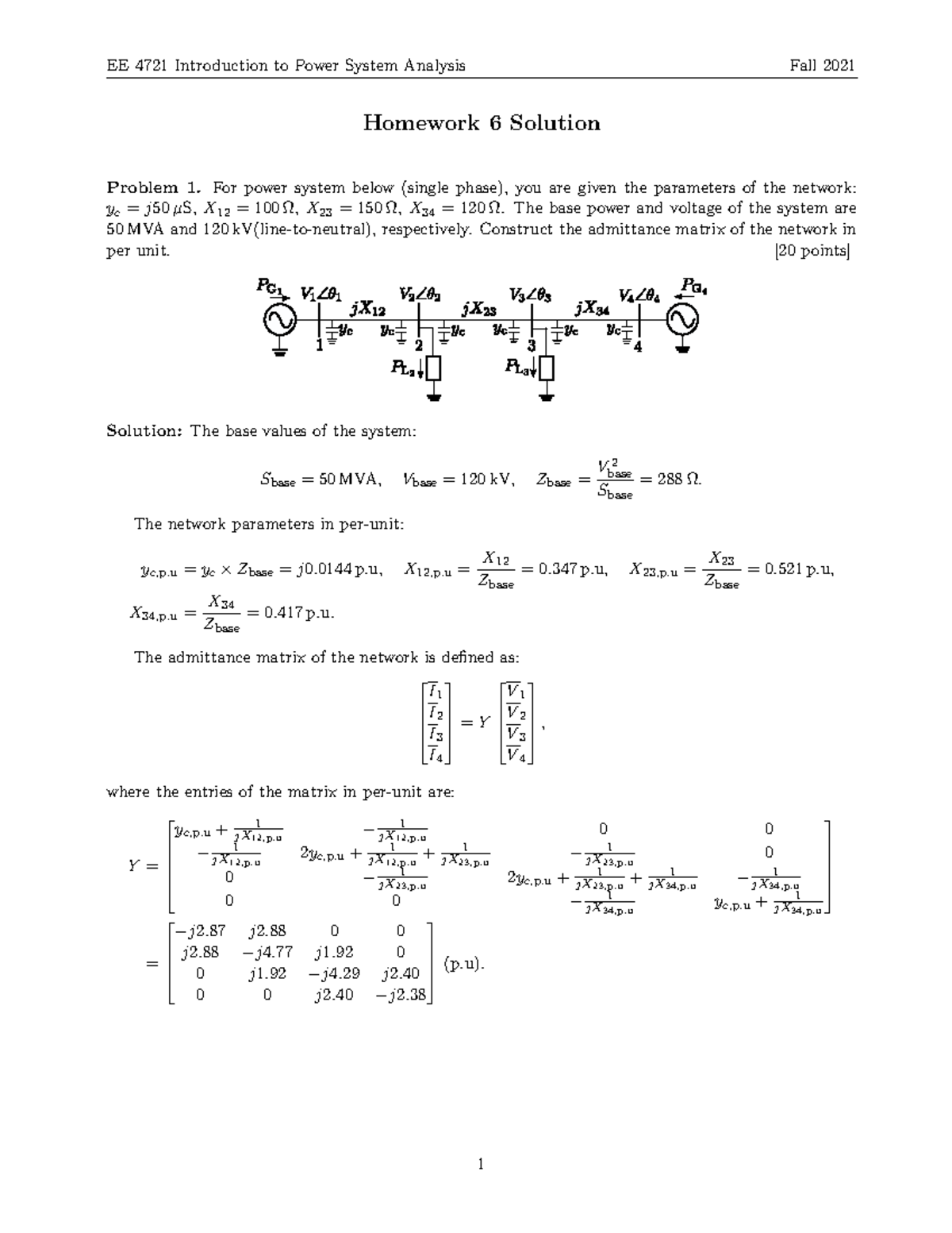 HW6-Solution - HW6-Solution - EE 4721 Introduction To Power System ...