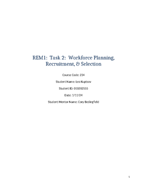 C234 Task 1 - C234 Task 1 - REM1: Task 1: Workforce Planning ...