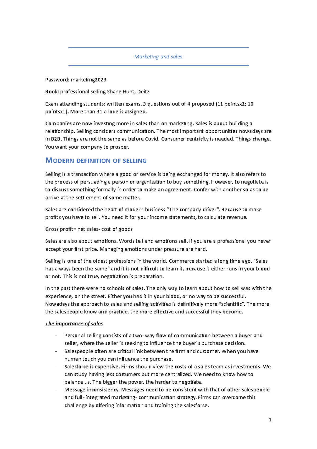 Marketing and sales - apuntes de la asignatura - Marketing and sales ...