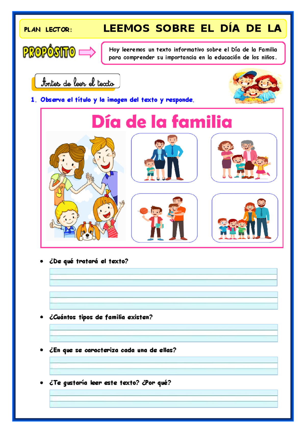Ficha Adicional DIA DE LA Familia - 1. Observa el título y la imagen ...
