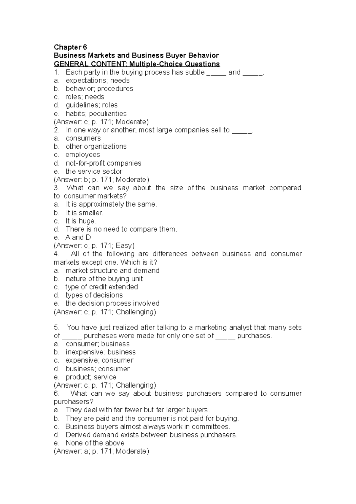 Charpter 6 - Some exercises - Chapter 6 Business Markets and Business ...