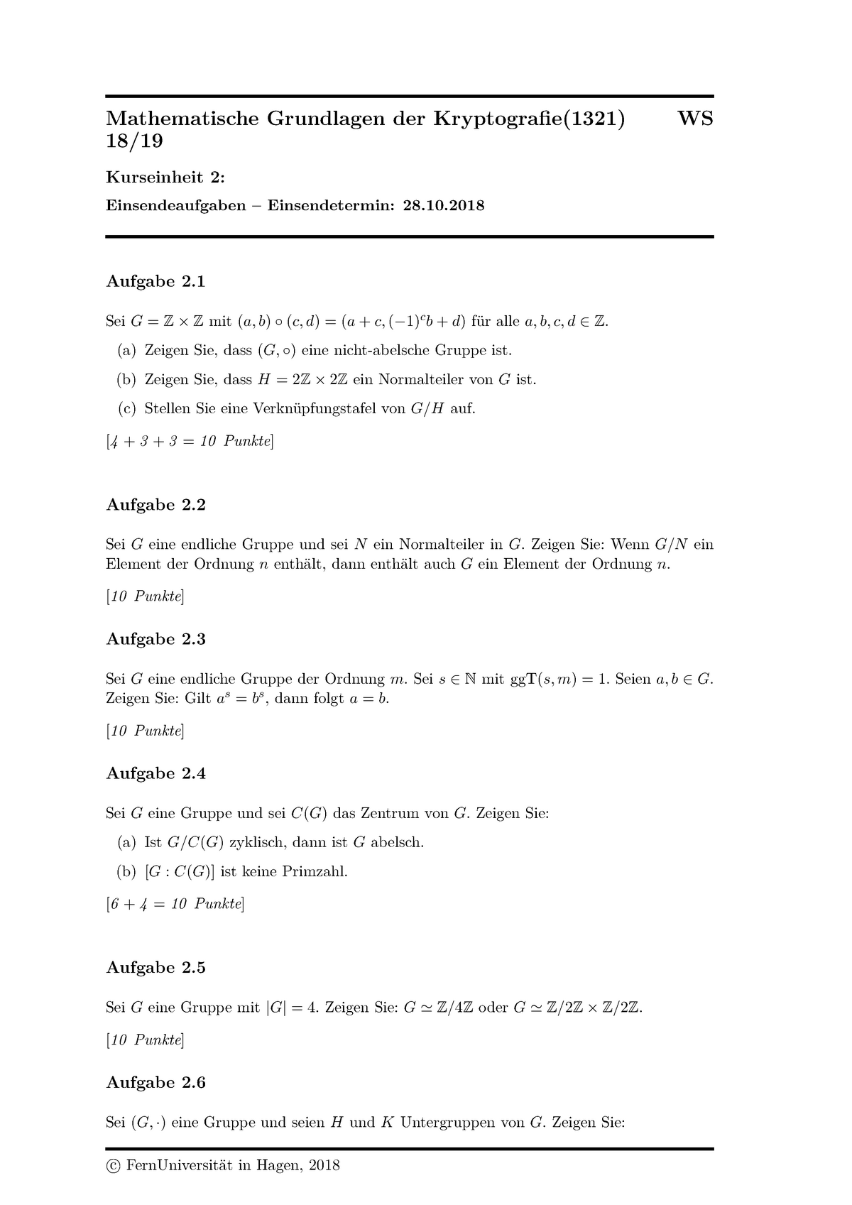 1321 2018 2 Ea2 - Mathematische Grundlagen Der Kryptografie(1321) WS ...