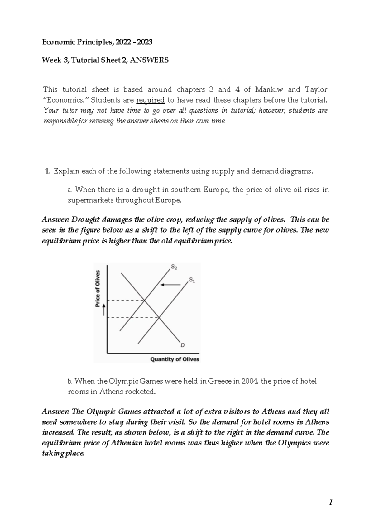 Tutorial 2 - Answers - Economic Principles, 2022 - 20 23 Week 3 ...