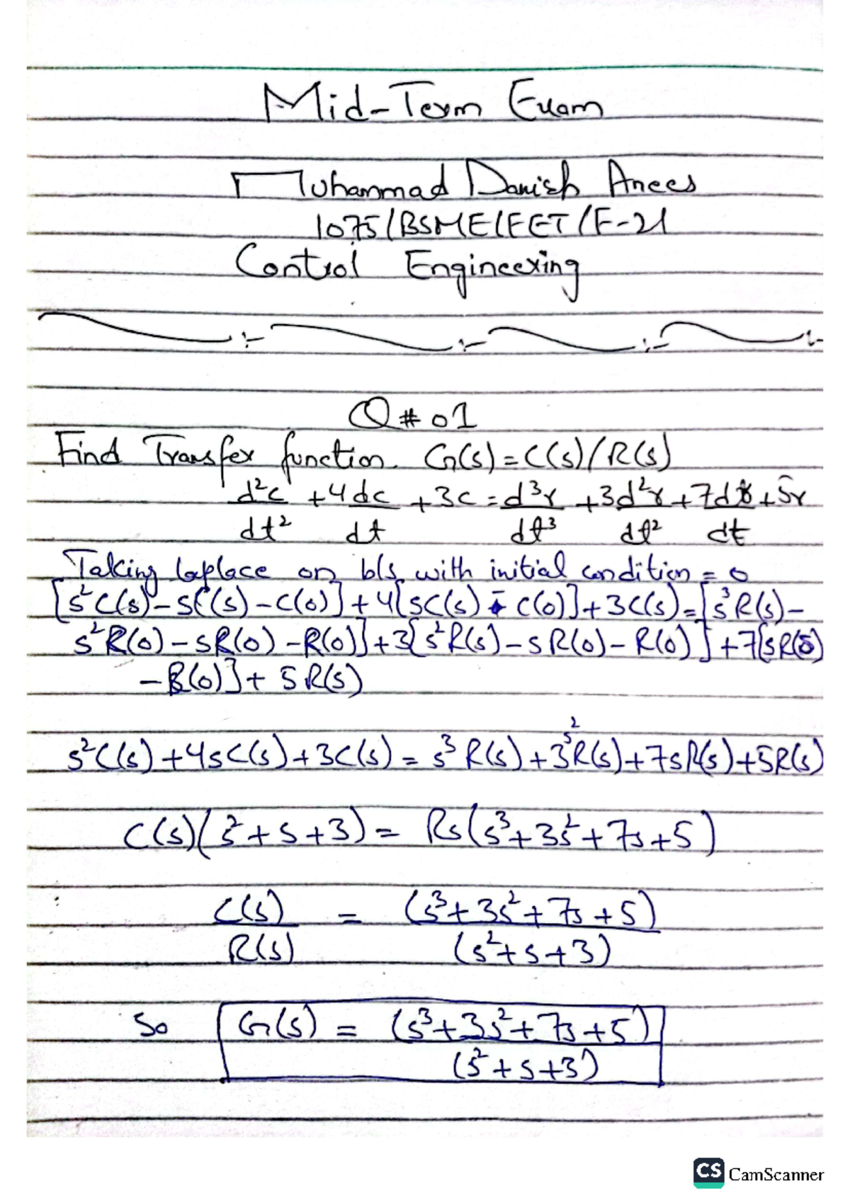 1075 mid term - Assignment plus mid term exam - control system - Studocu