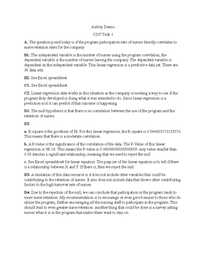C207 Task 2 - C207 Task 2 - Task 2: Decision Tree Analysis A. Business ...