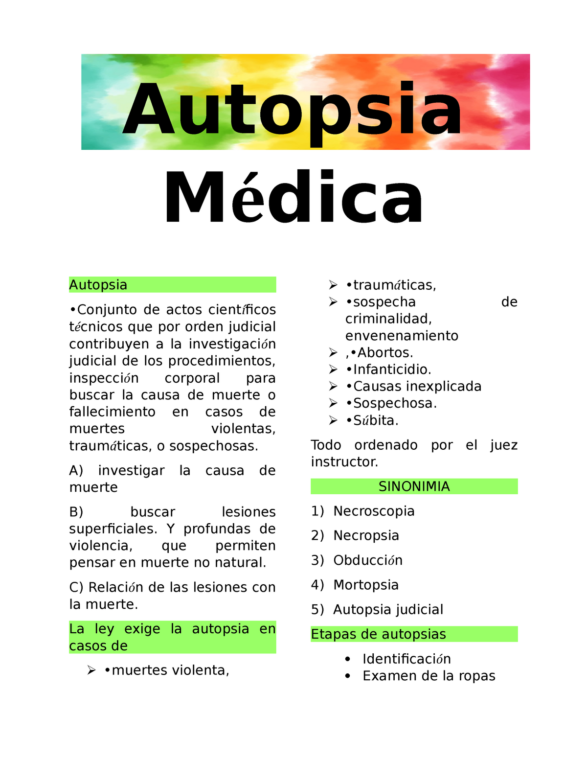 Autopsia Medica - Autopsia Médica Autopsia •Conjunto De Actos Cient í ...