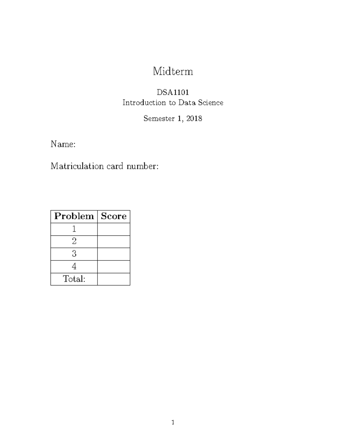Midterm 2018 - practice - Midterm DSA Introduction to Data Science ...