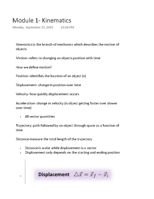 Module 1- Kinematics - PHYSICS 1A03 - StuDocu