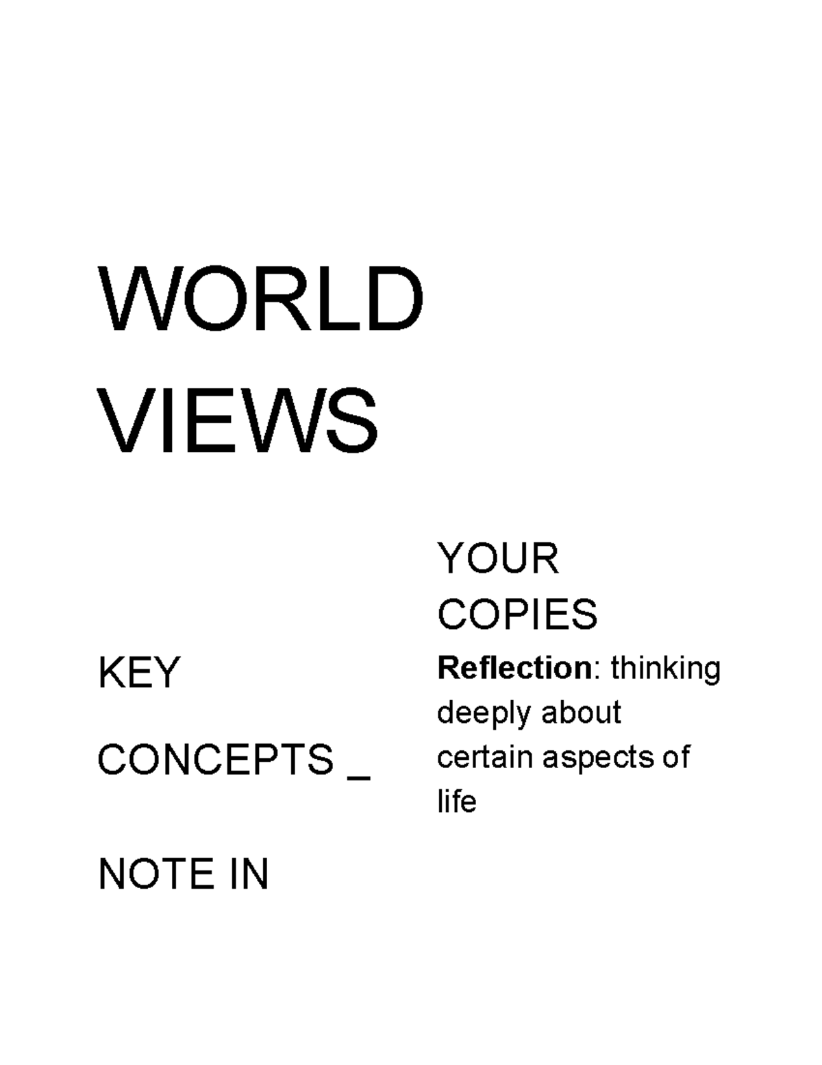 World Views May 2020 - WORLD VIEWS KEY CONCEPTS – NOTE IN YOUR COPIES ...