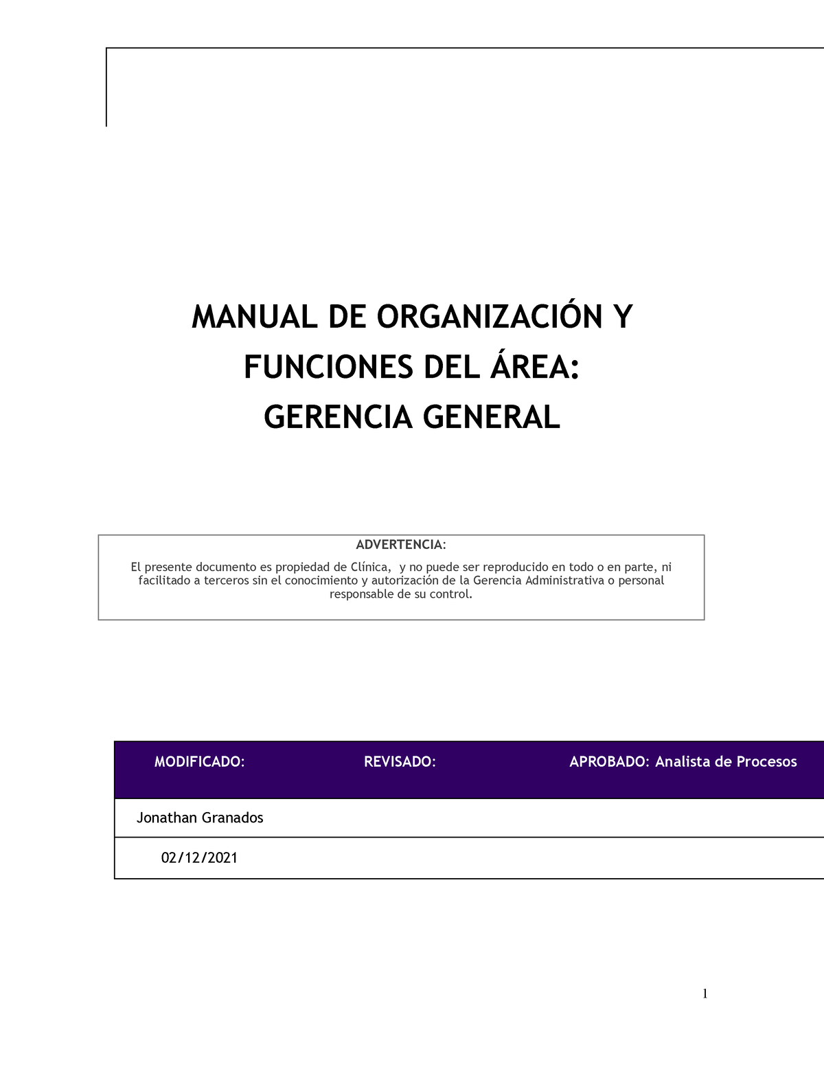 Grhmf01 Mof De Gerencia General V 1 Manual De OrganizaciÓn Y Funciones Del Área Gerencia 0422