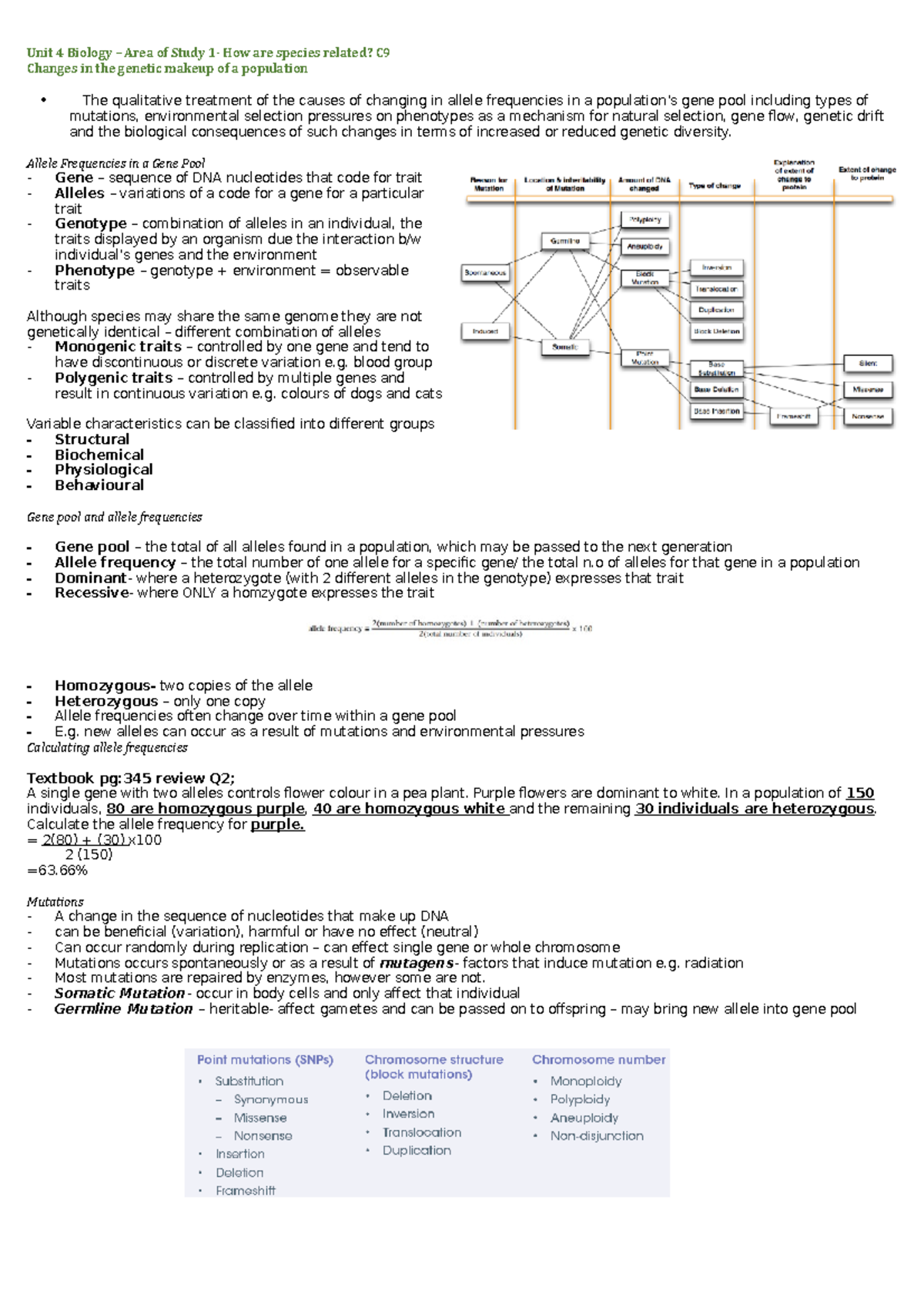 Bio U4A1 Compiled Notes - Unit 4 Biology – Area Of Study 1- How Are ...