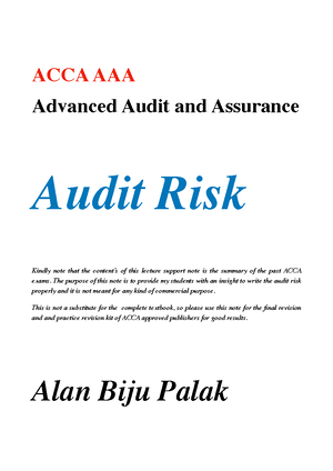 ACCA AAA Notes By Alan Biju Palak ACCA - ACCA Paper AAA Advanced Audit ...