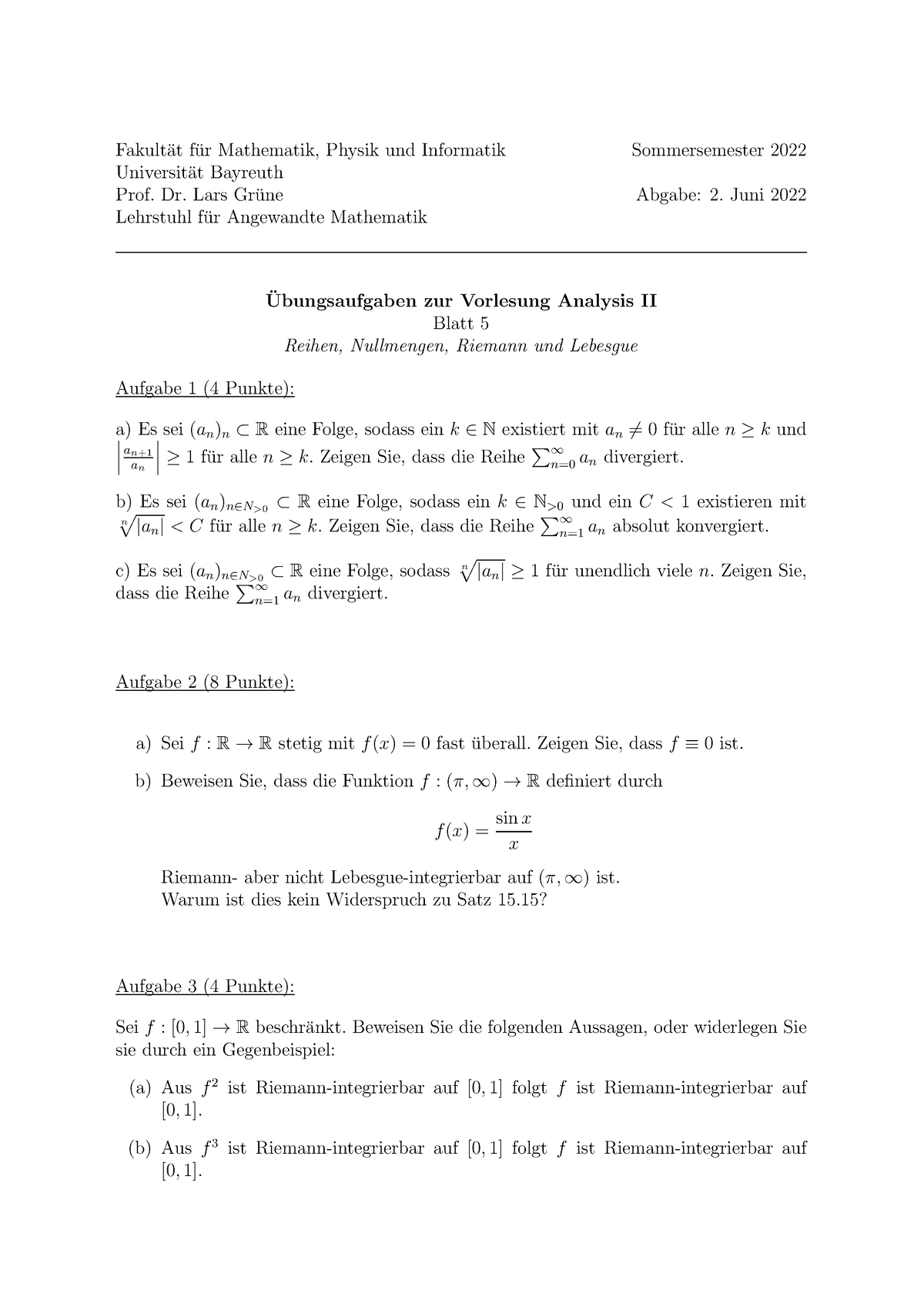 Blatt 05 - Analysis II - Fakult ̈at F ̈ur Mathematik, Physik Und ...