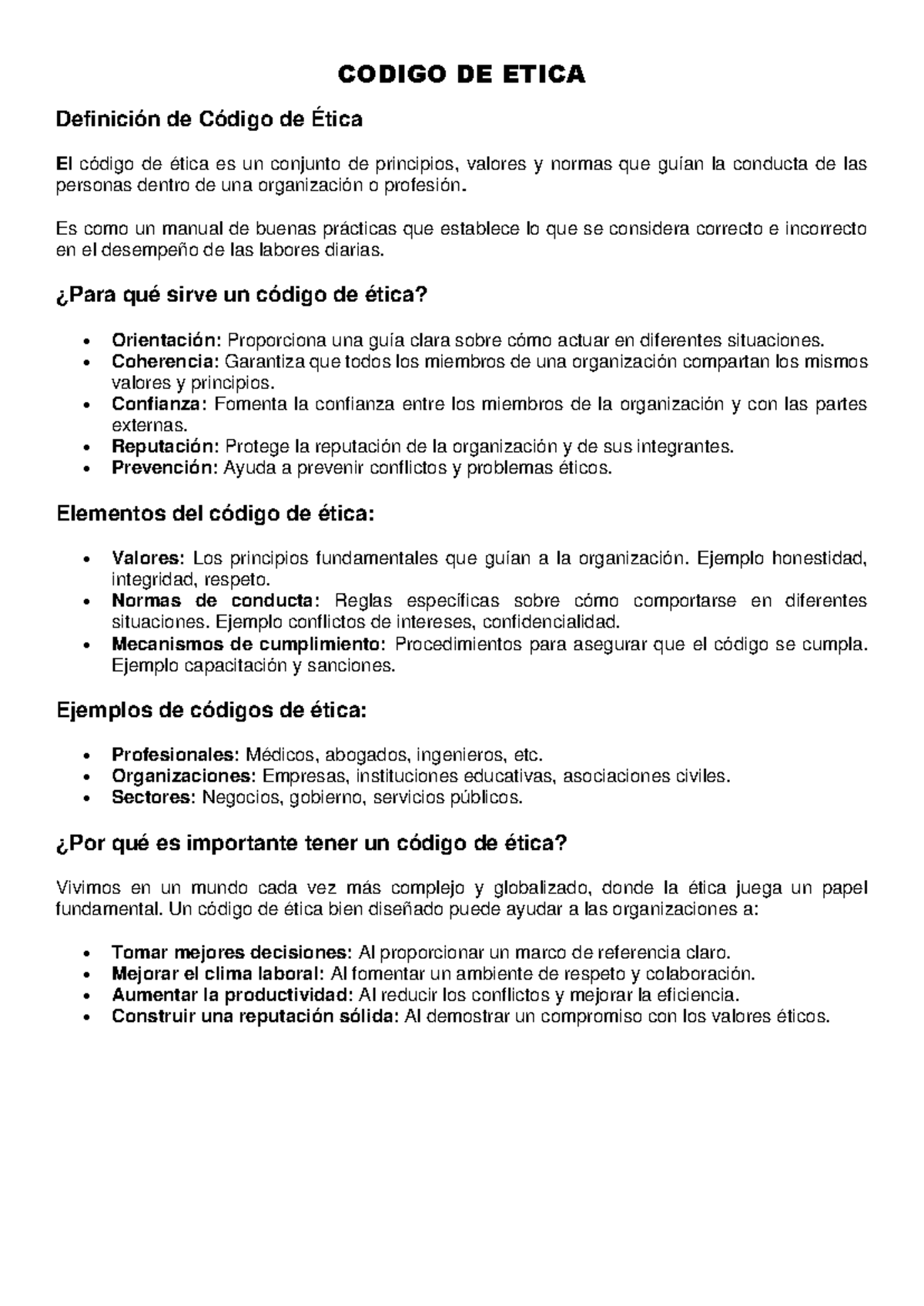Codigo DE Etica - CODIGO DE ETICA Definición de Código de Ética El ...