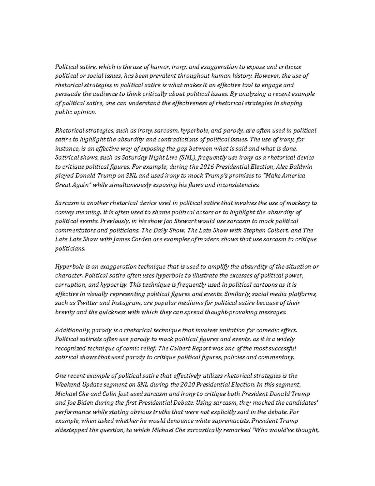 Rhetorical Essay - Discuss The Role Of Rhetorical Strategies In ...