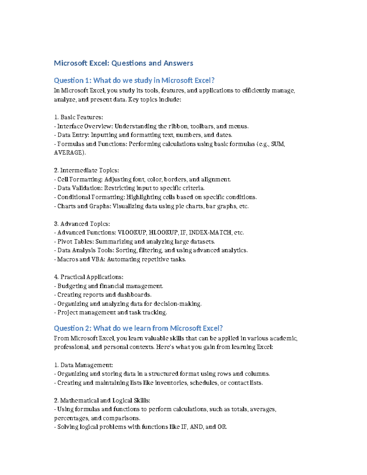 Microsoft Excel Questions and Answers - Microsoft Excel: Questions and ...