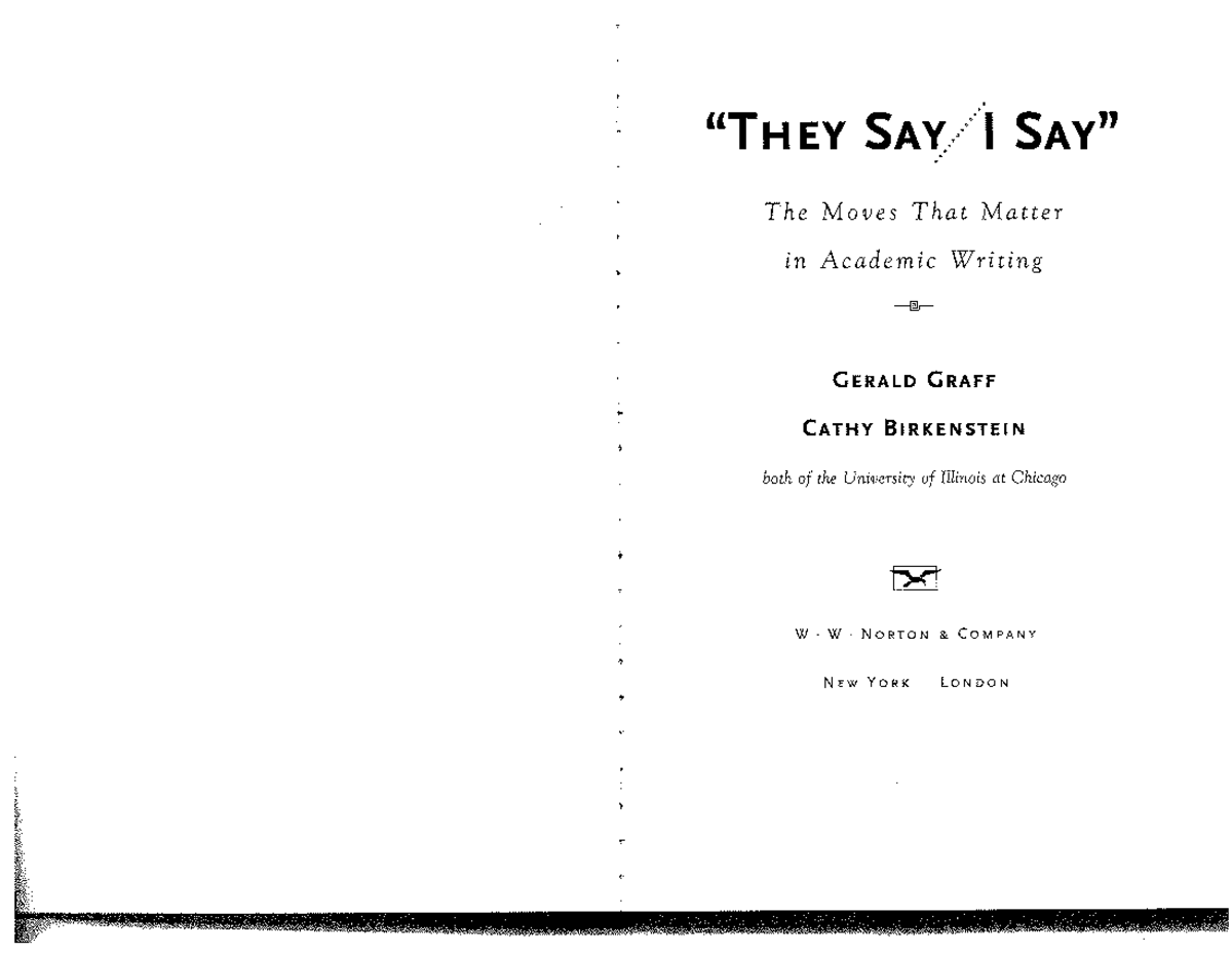 Graff Birkenstein They SayI Say ENG1100 Studocu