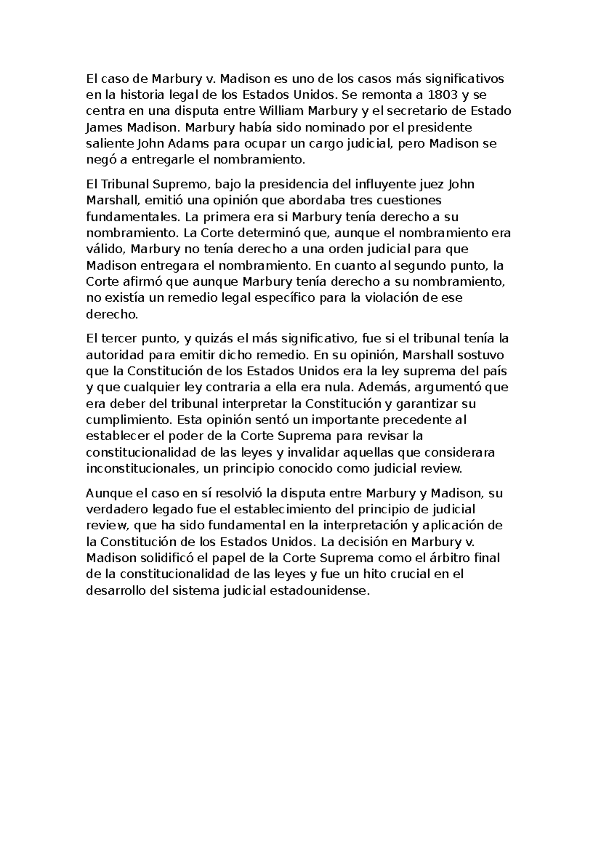 Caso de Marbury - Madison es uno de los casos más significativos en la ...