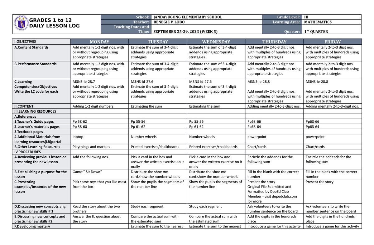 dll-mathematics-3-q1-w5-useful-grades-1-to-12-daily-lesson-log