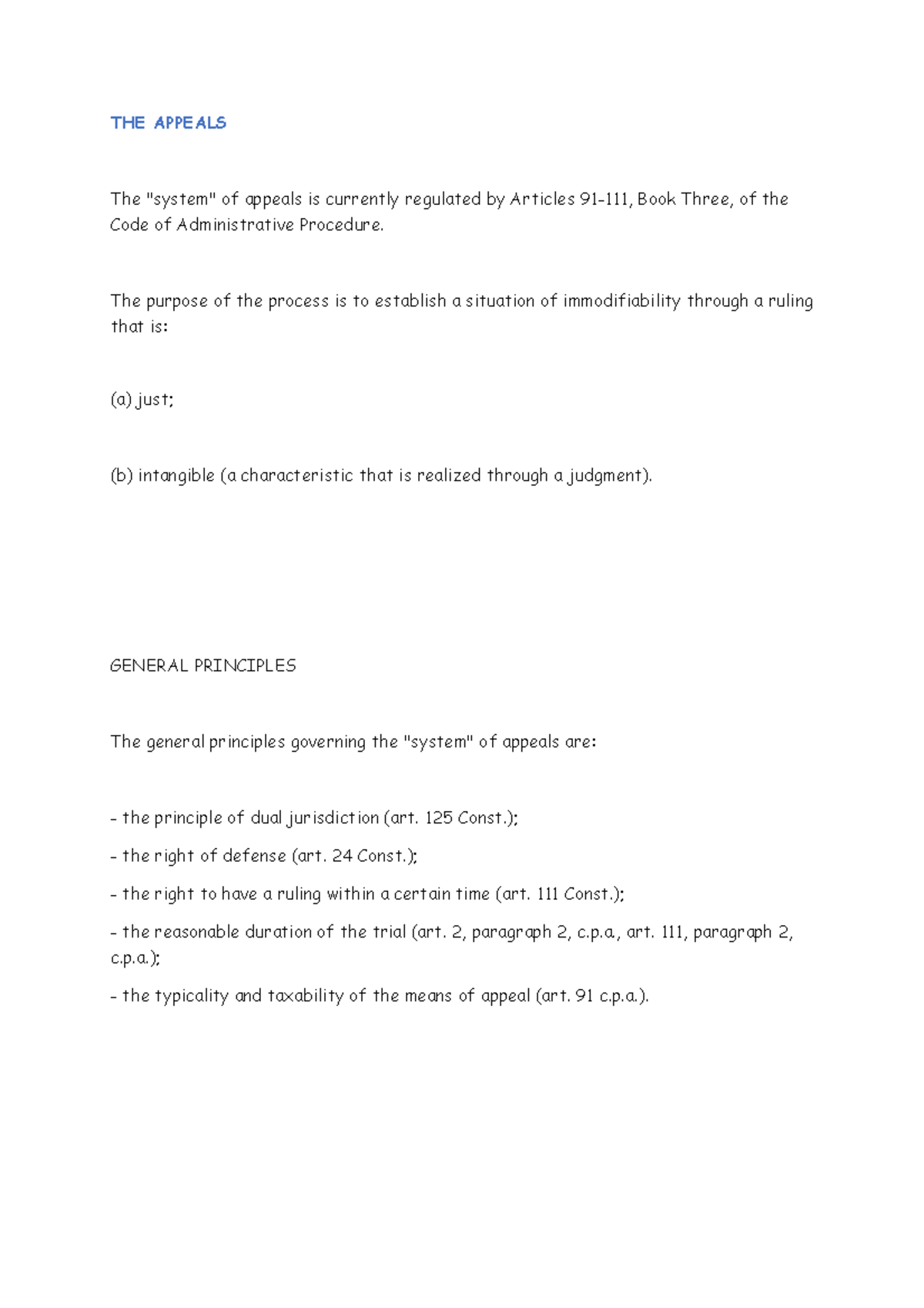 THE Appeals 8 - ADMINISTRATIVE PROCEDURAL LAW - THE APPEALS The 