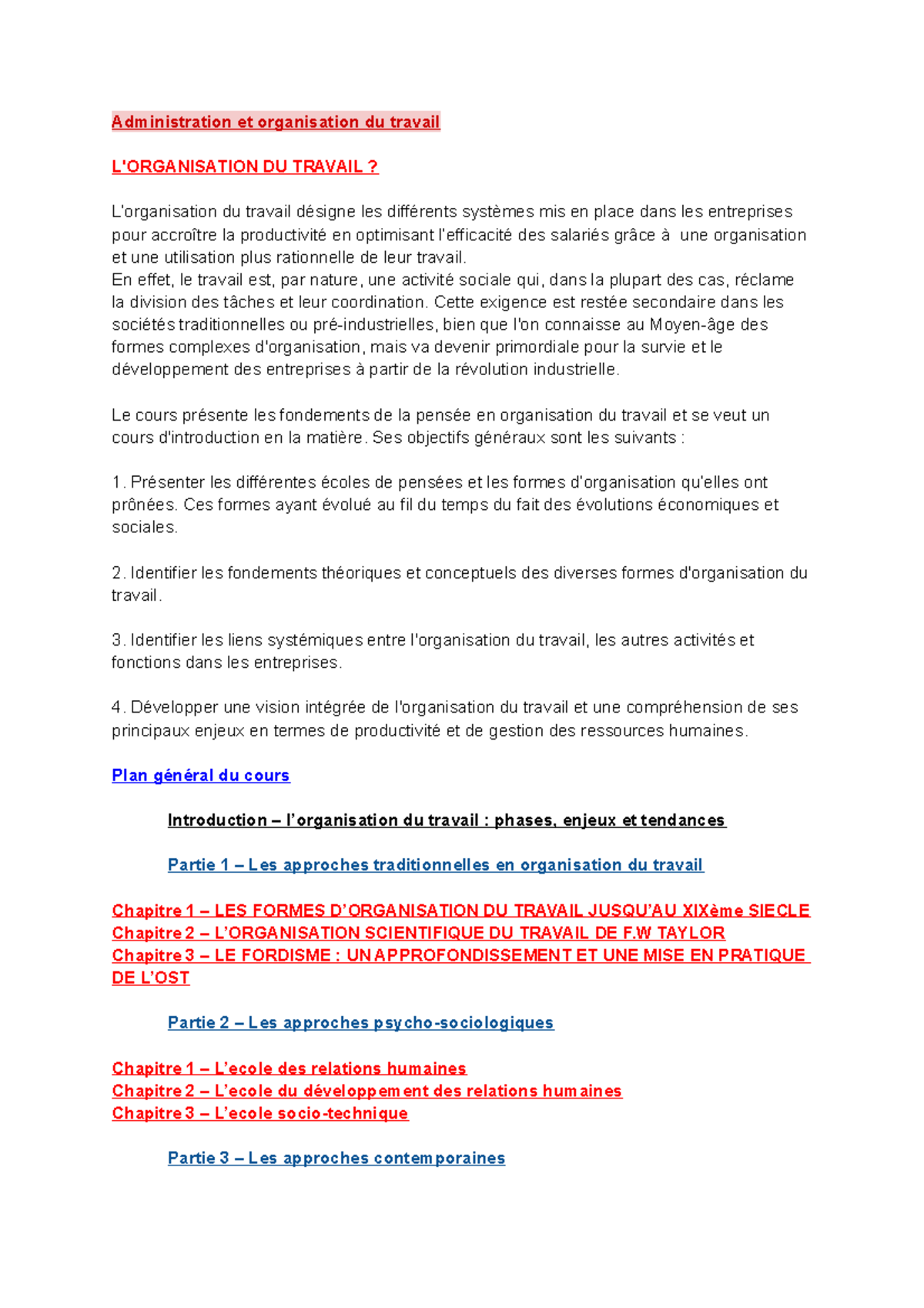 Administration et organisation du travail - Administration et ...