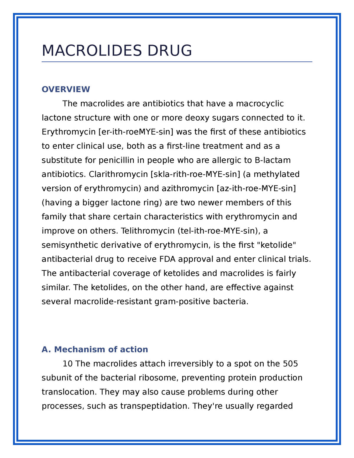 Overview OF Macrolides MACROLIDES DRUG OVERVIEW The Macrolides Are   Thumb 1200 1553 