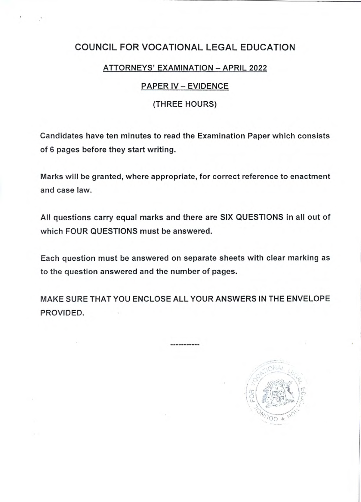 Council OF Legal EDUC. (ATT - Paper 4 - Evidence - COUNCIL FOR ...