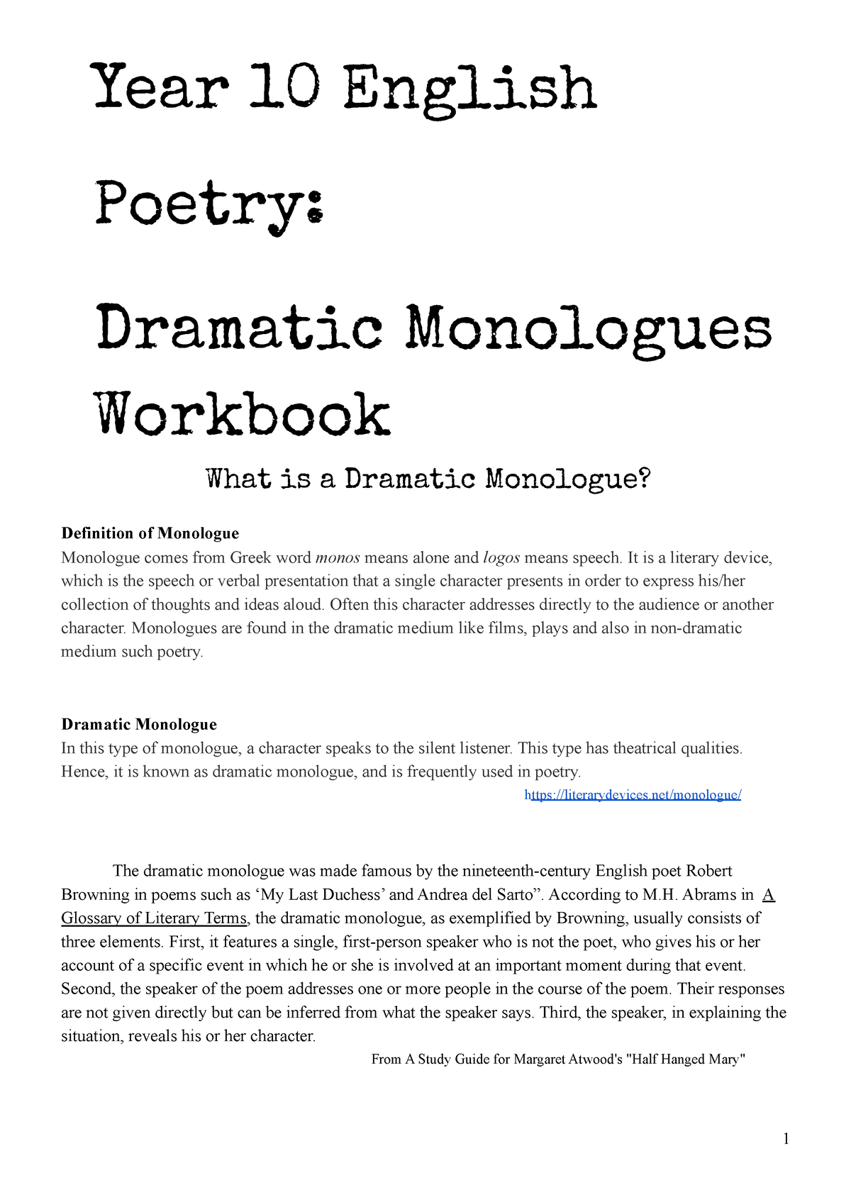 2021-year-10-dramatic-monologues-booklet-year-10-english-poetry