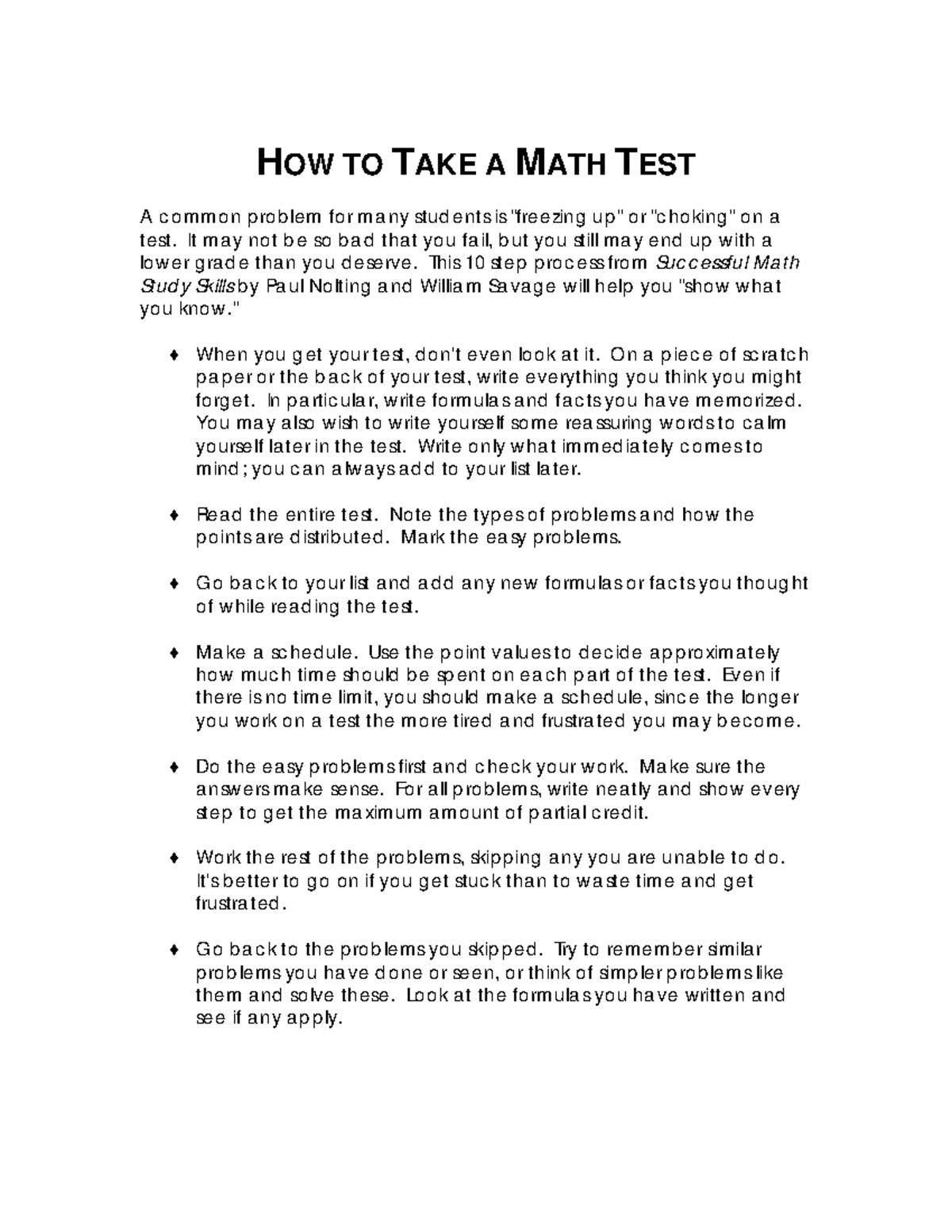 How to Take a Math Test - Practice materials for general math - H OW TO ...