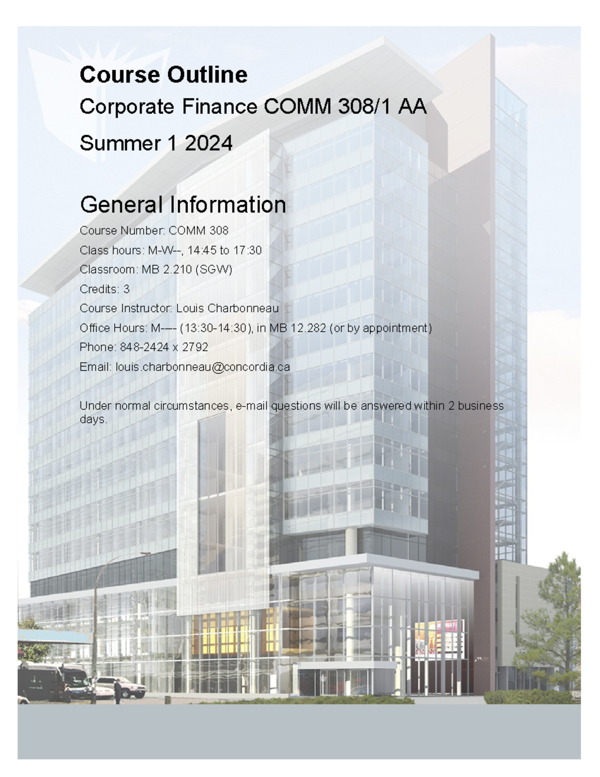 Com 308 outline - yes - Course Outline Corporate Finance COMM 308/1 AA ...