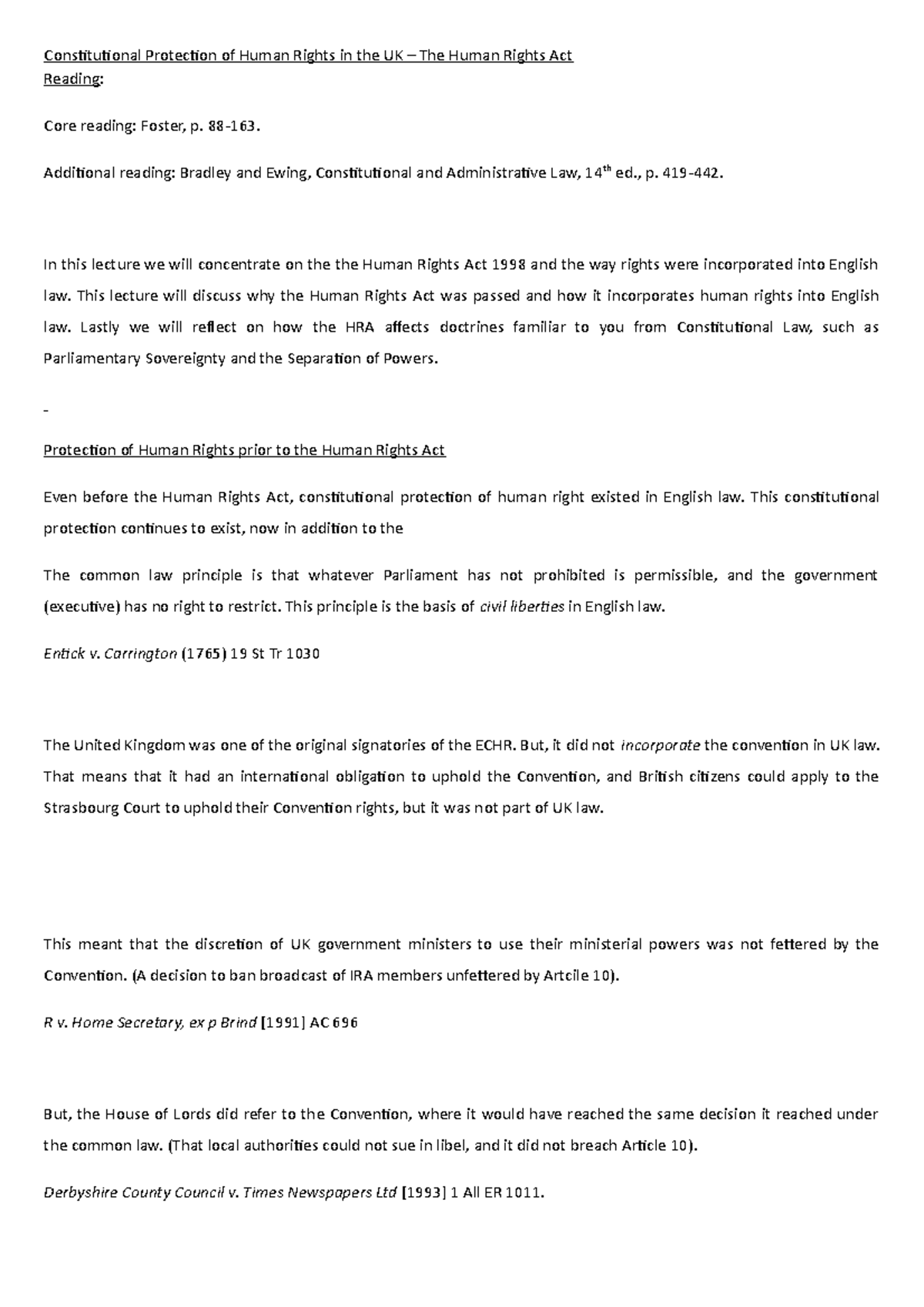 Human rights - Public law lecture notes semester 1 19/20 ...