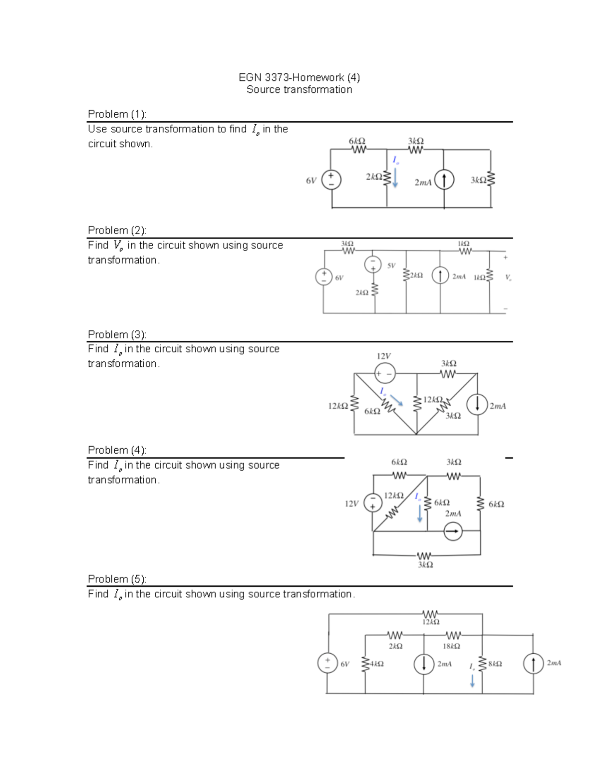 EGN 3373 Fall 2016 HW 4 - Source Transformation - EGN 3373-Homework (4 ...