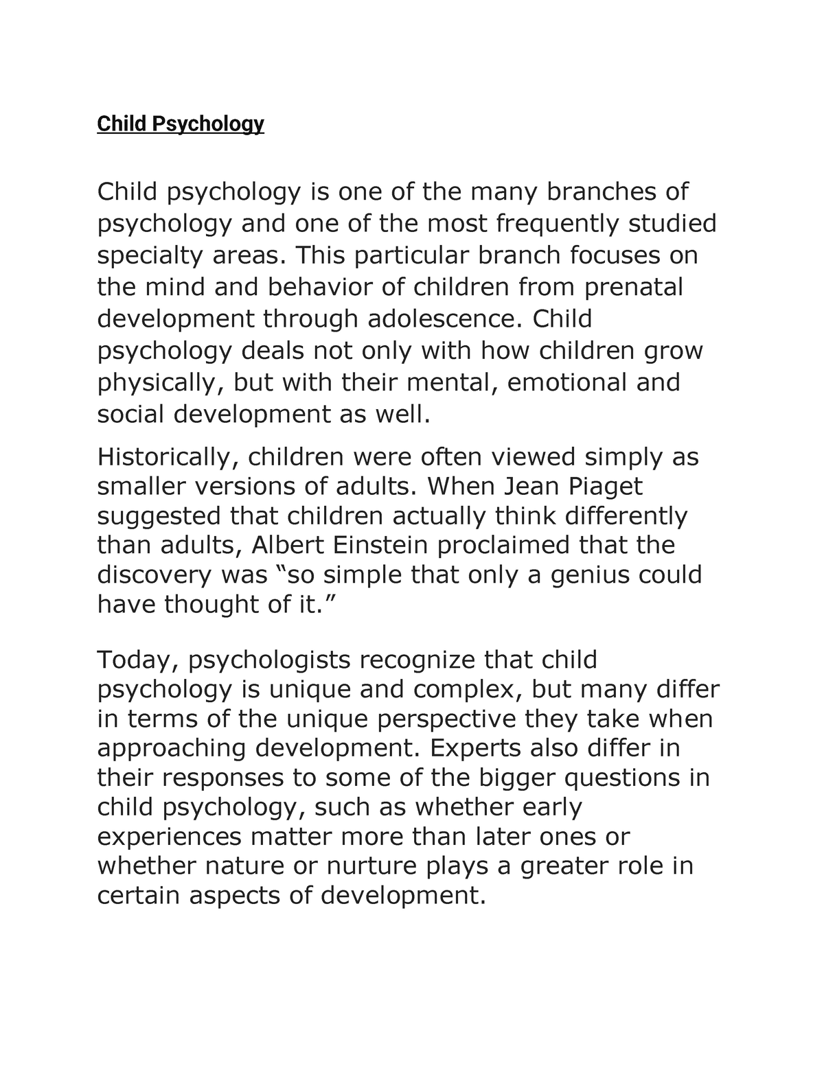 child psychology assignment pdf