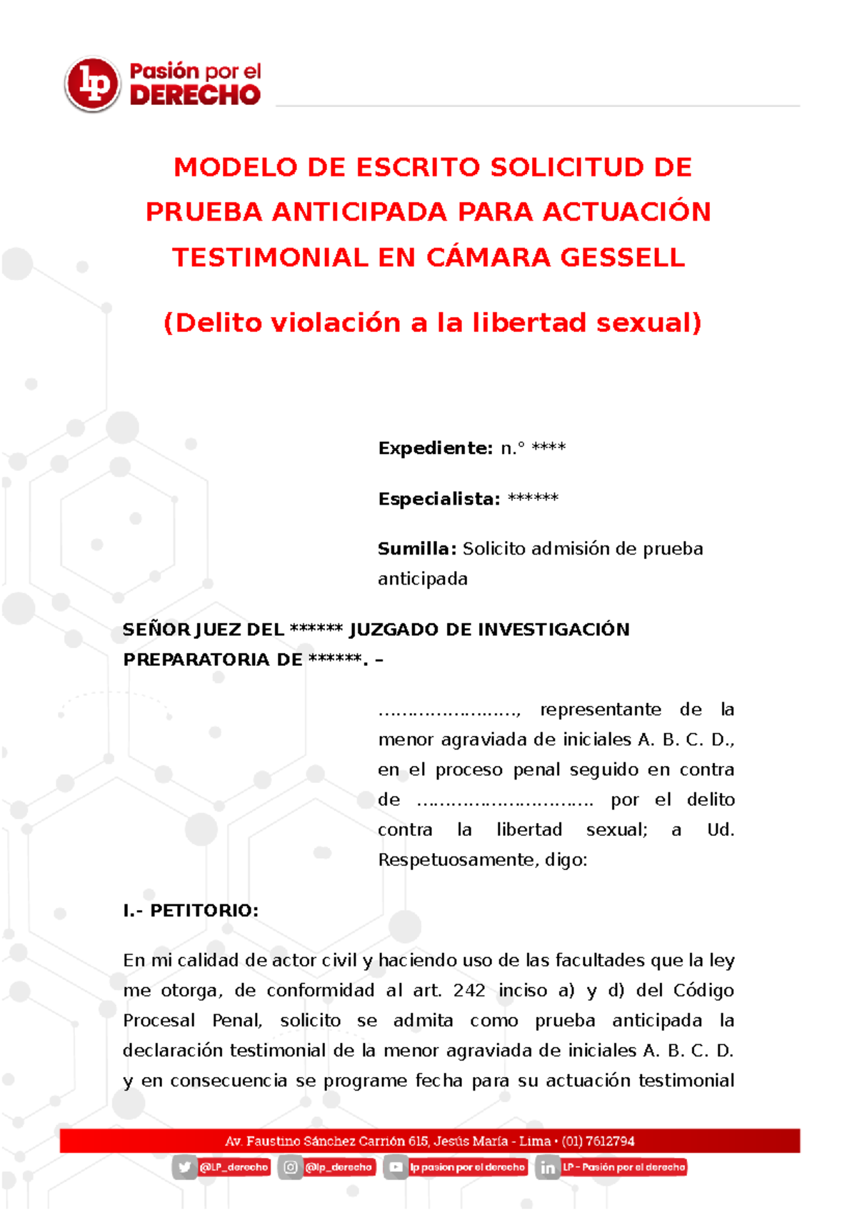 Modelo-prueba-anticipada-proceso-penal-LP-1 - MODELO DE ESCRITO