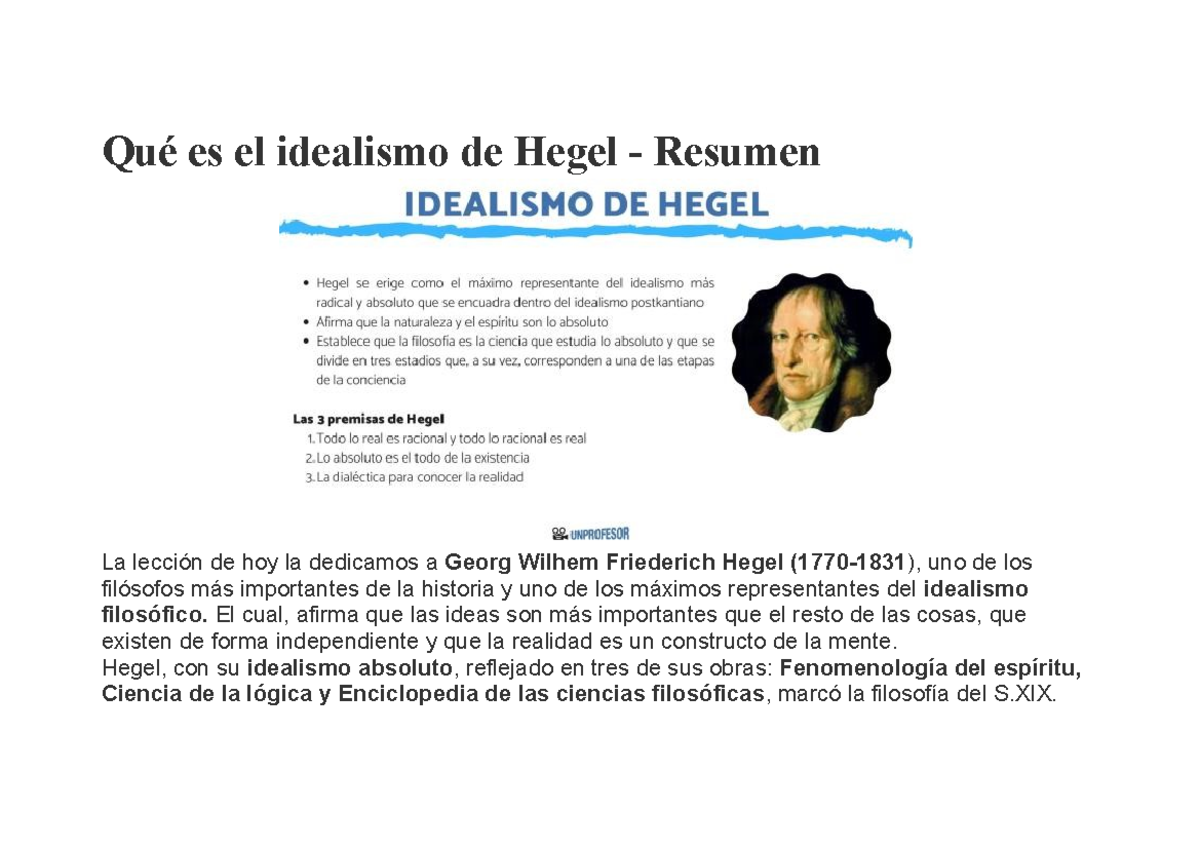 Qué es el idealismo de Hegel - El cual, afirma que las ideas son más ...