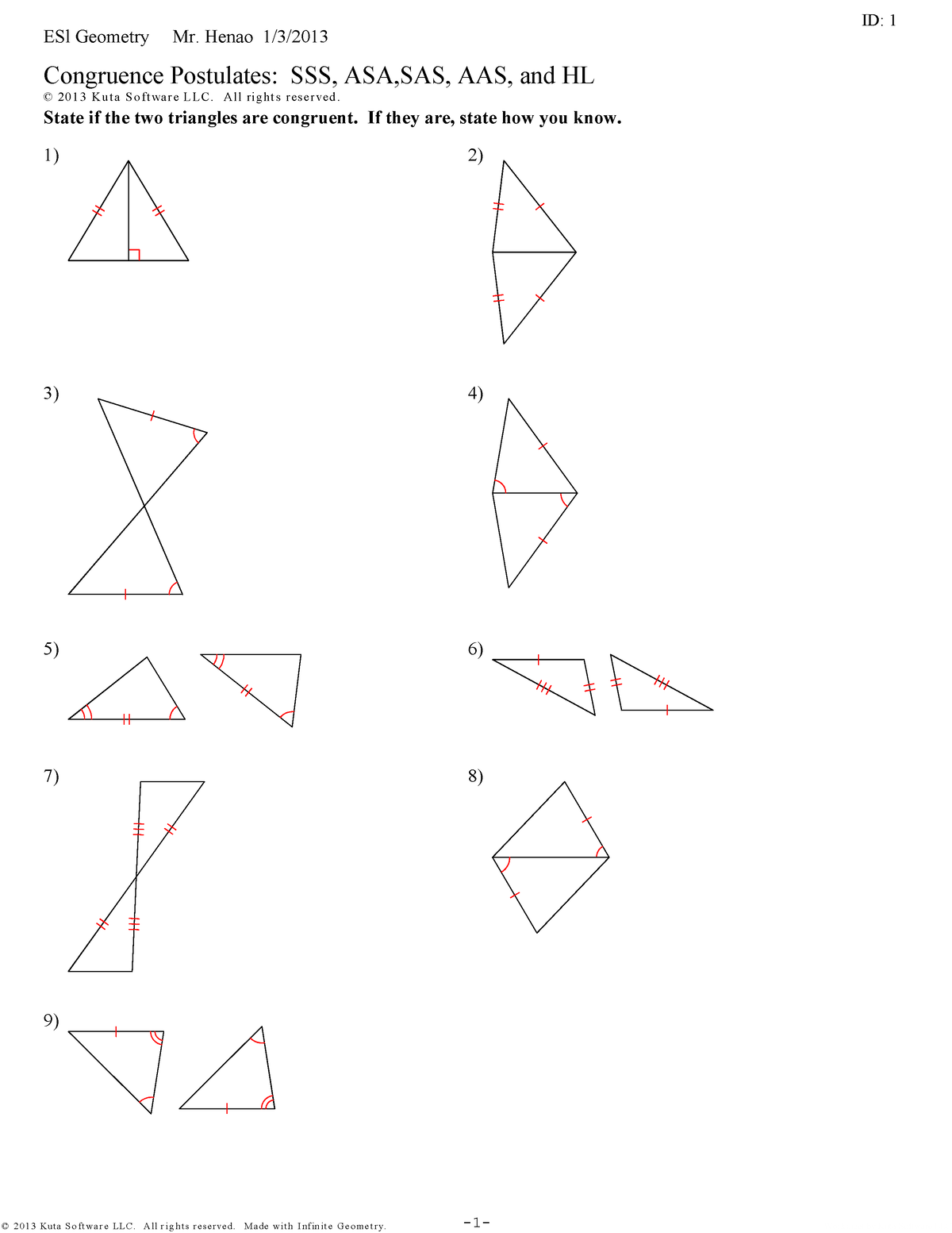 Kuta Simple Triangle Congruence with HL - Studocu