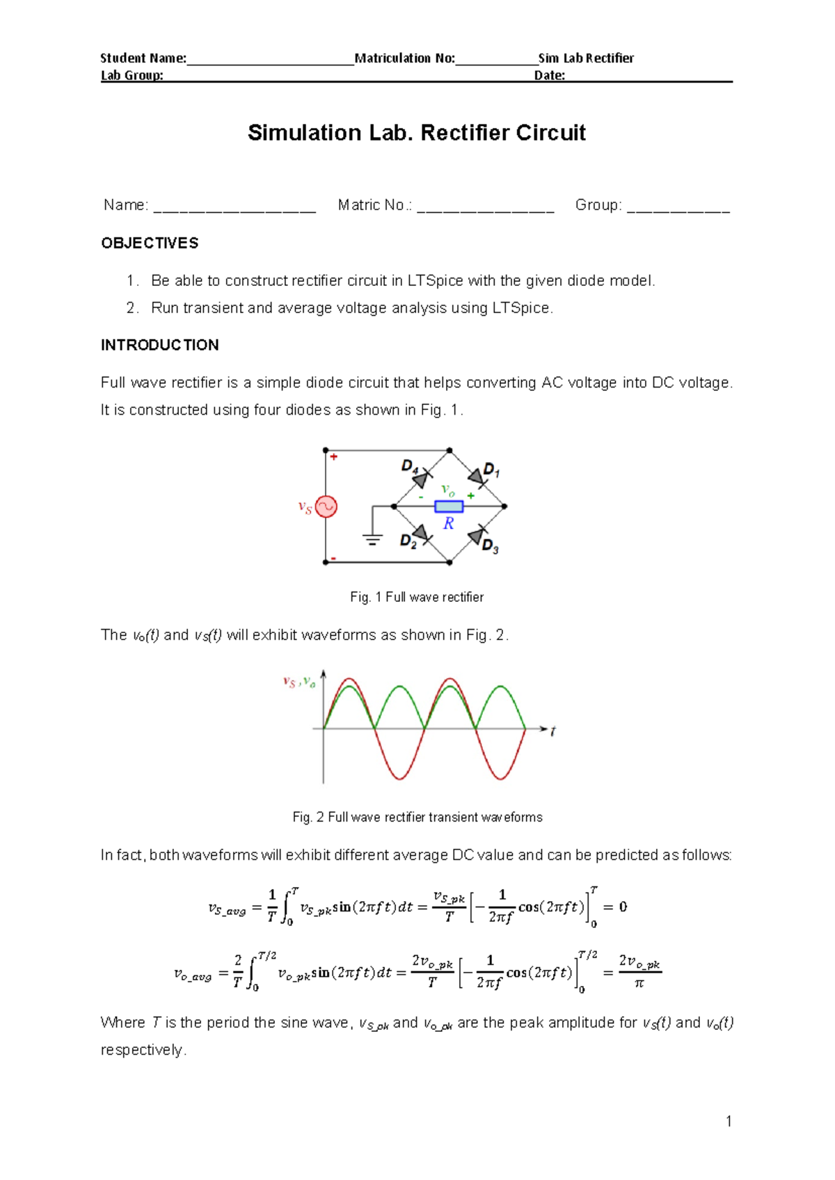 EE2027 Sim Lab rectifier Lab Group Date